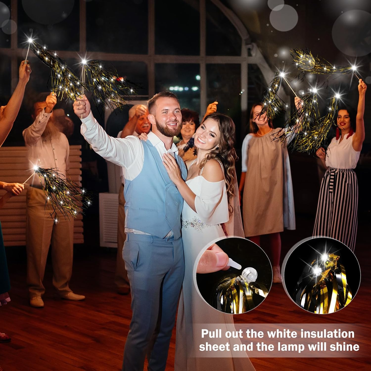 24 Pcs Lighted Wedding Wands with LED Tinsel