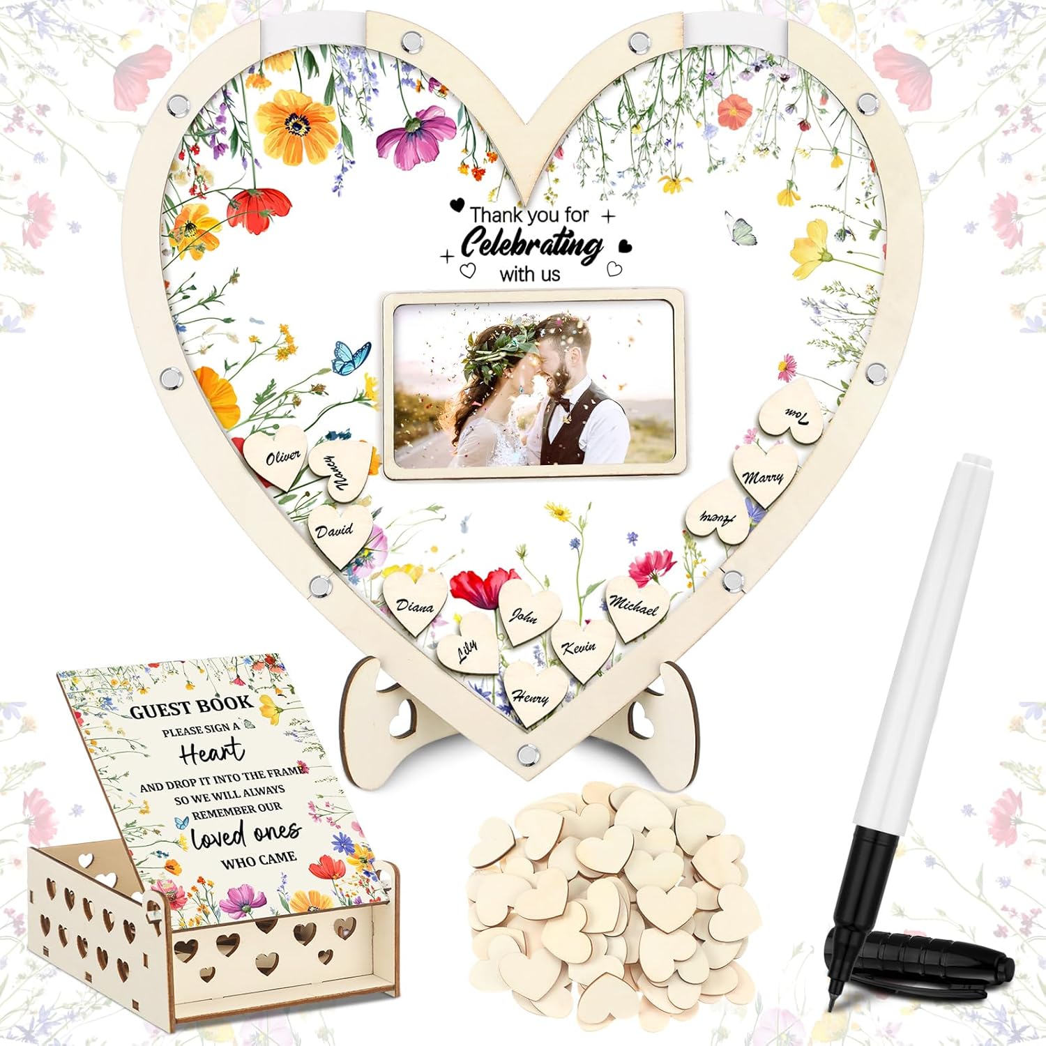 Chunful Wildflower Heart Guest Book Set