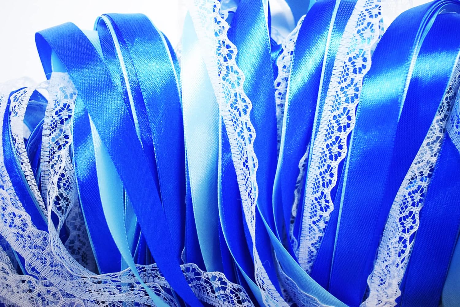 100 Pack Blue Lace Wedding Ribbon Wands with Bells