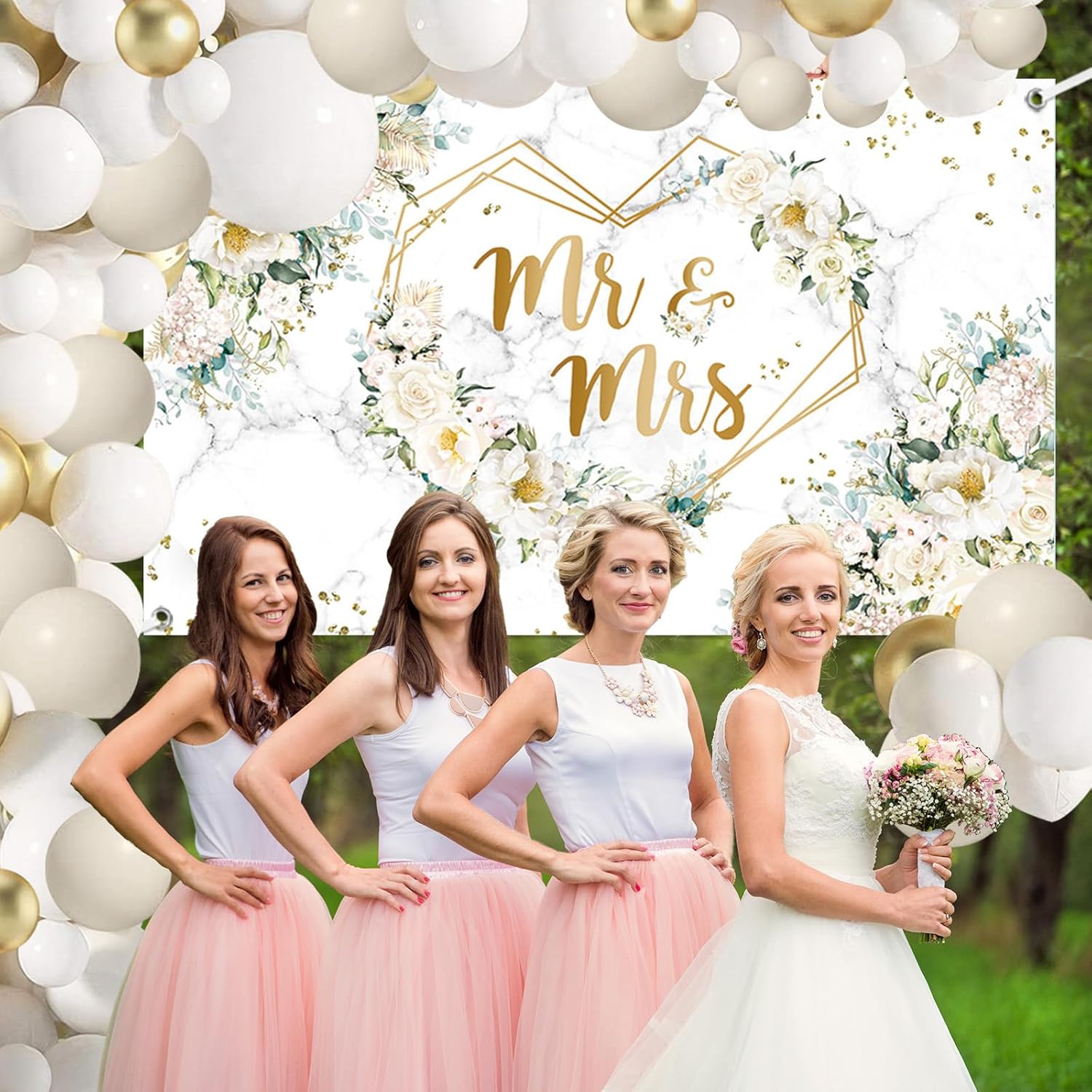 MEHOFOND 113pcs White Floral Wedding Balloons Arch Kit