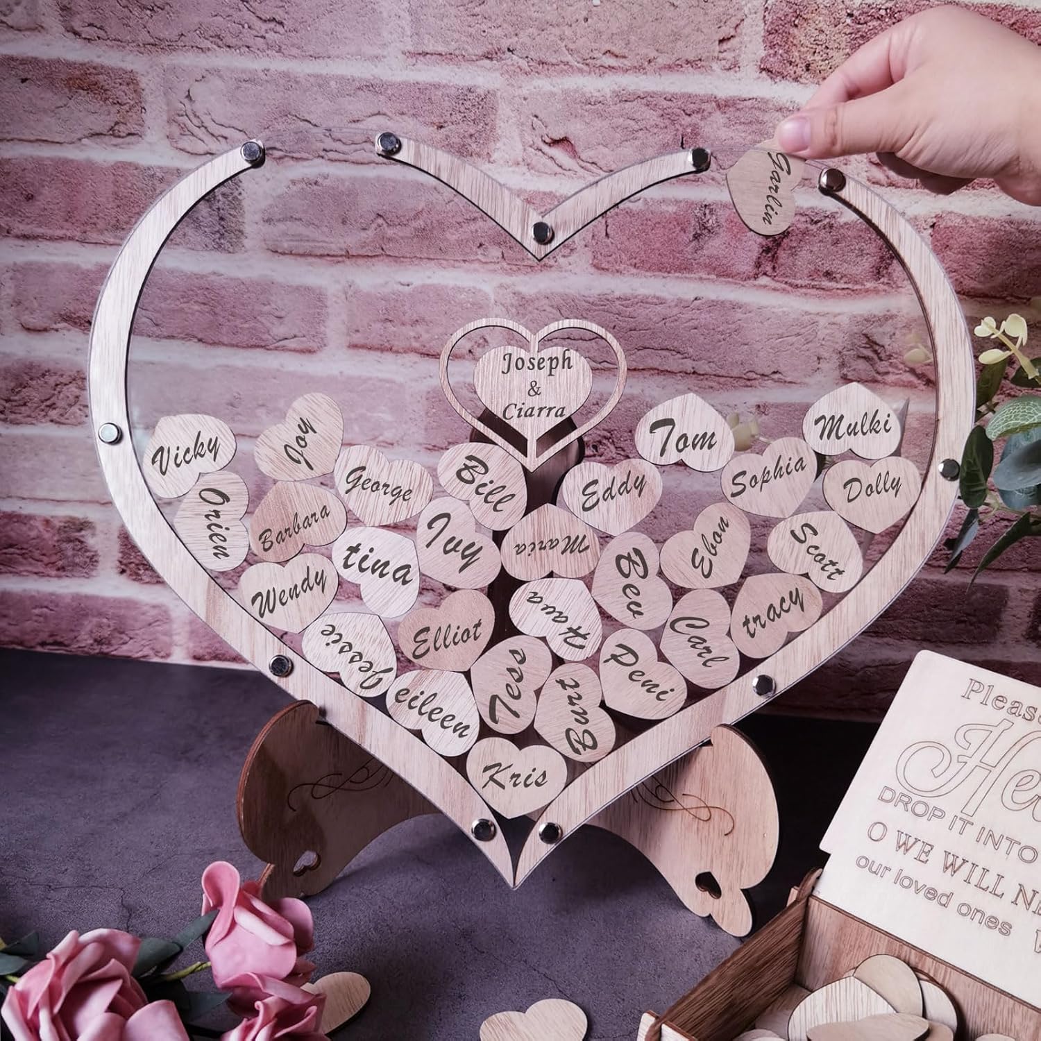 Wooden Heart Guest Book Set with Drop Box and Frame