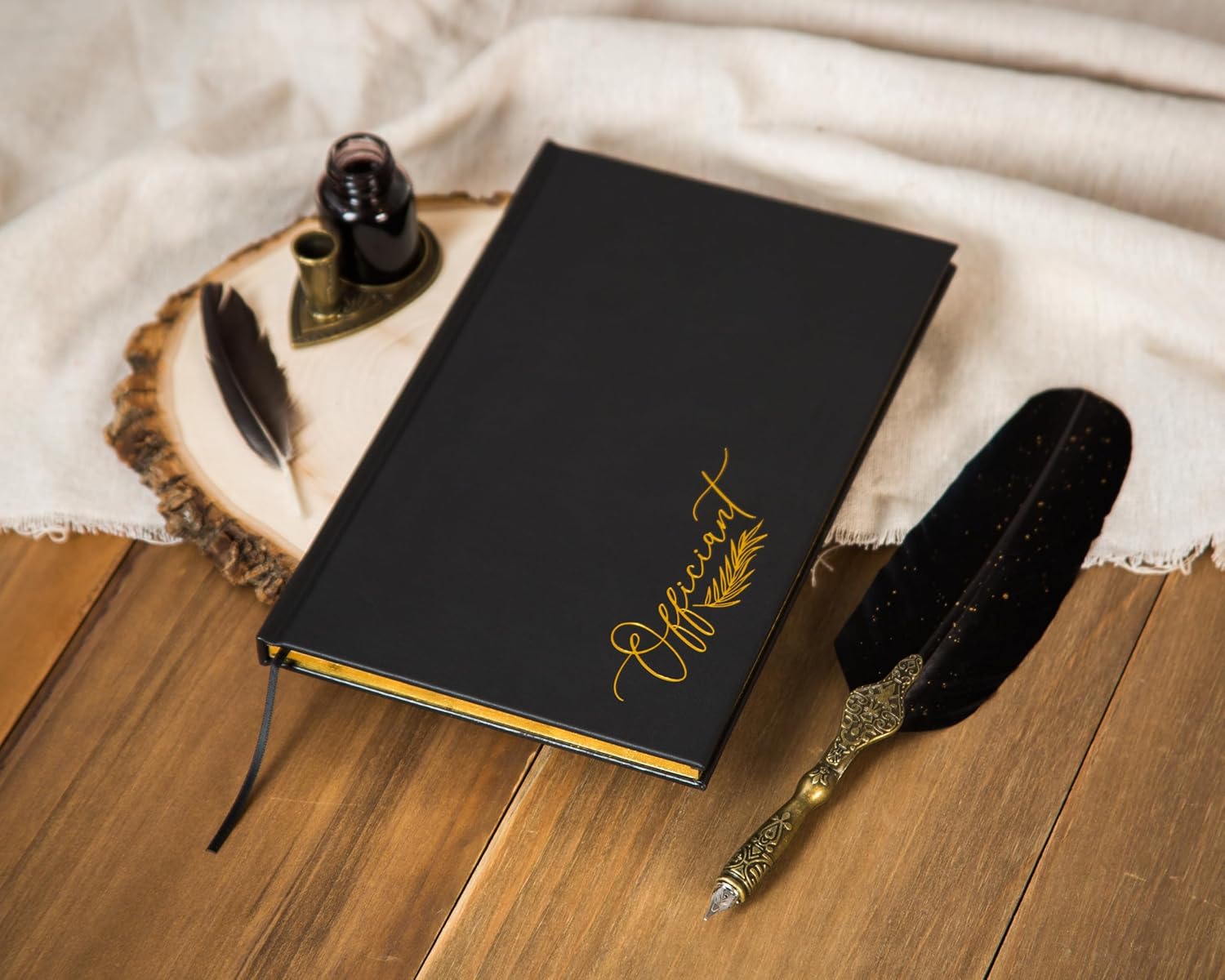 Wedding Officiant Book - Modern Minimalist Black Hardcover with Gold Embossed Design