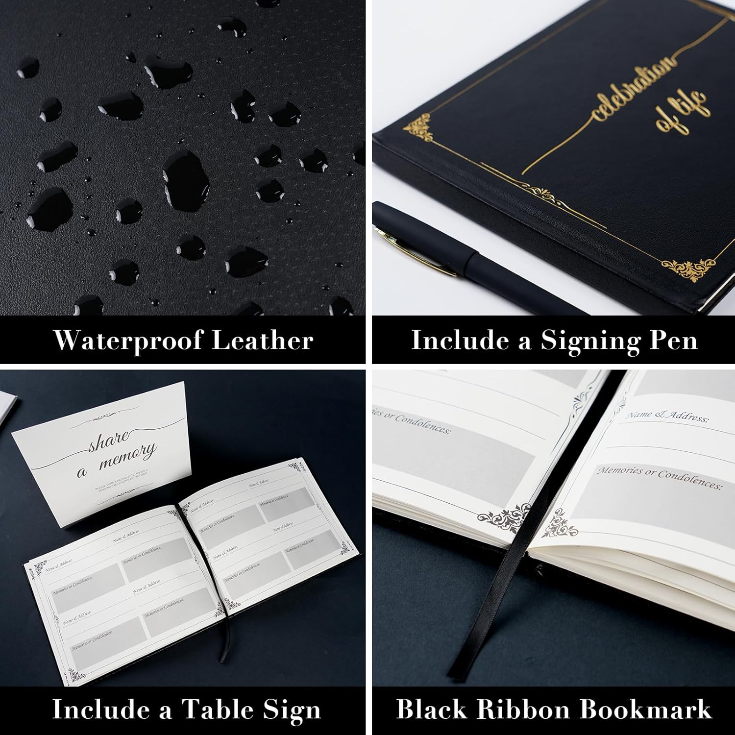 C2U Celebration of Life Guest Book with Memory Table Sign and Pen