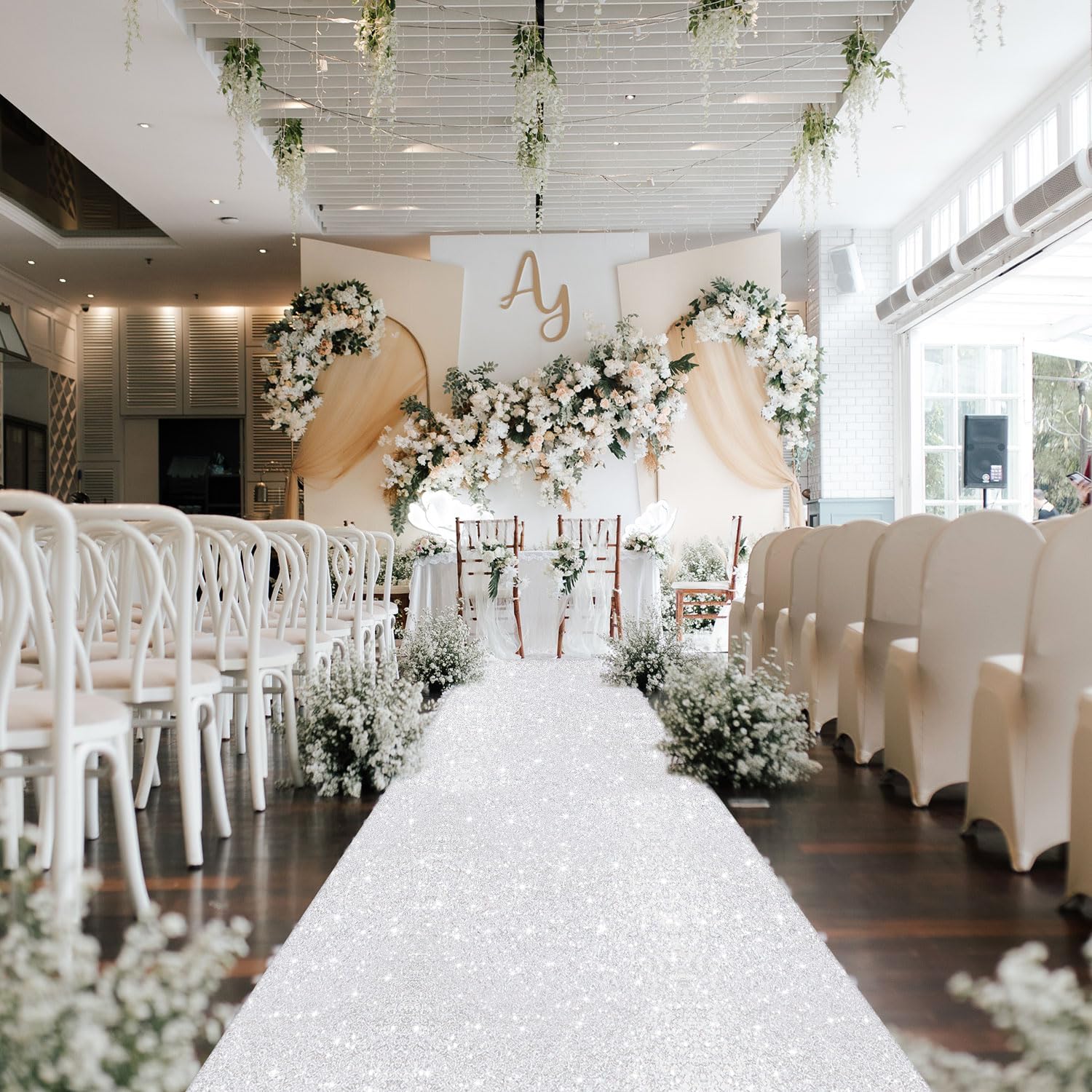 Silver Sequin Aisle Runner 4x20FT for Wedding