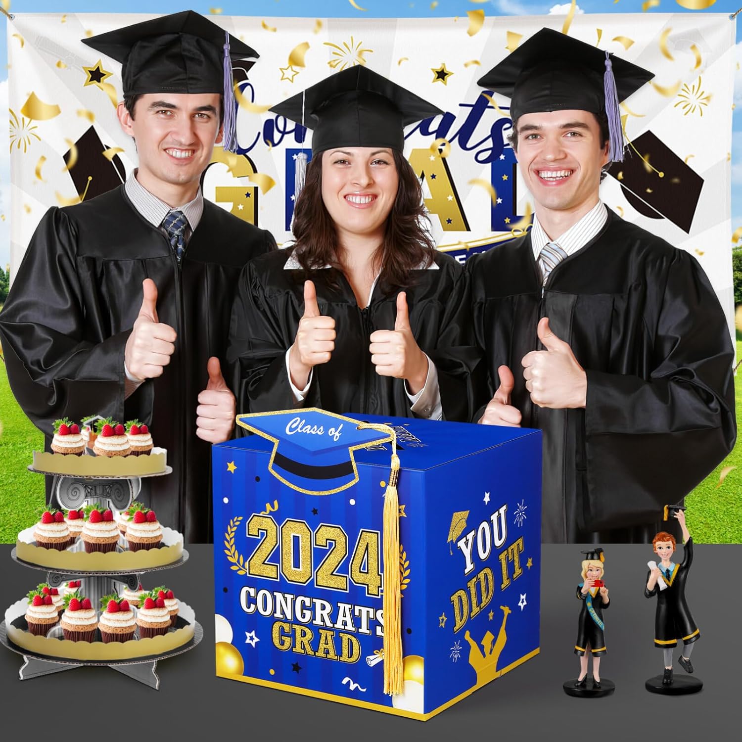 PRETYZOOM Graduation Card Box with Tassel - Blue