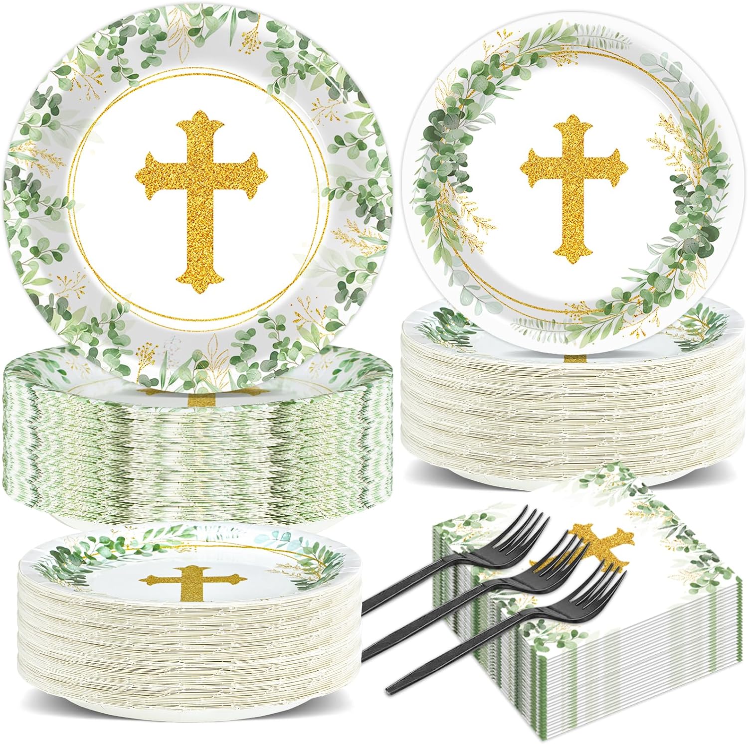 200 Pcs God Bless Party Plates Set for Baptism Ceremony