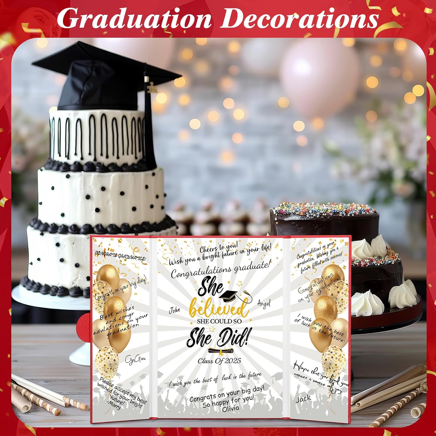 Class of 2025 Graduation Guest Book with Red and Gold Design