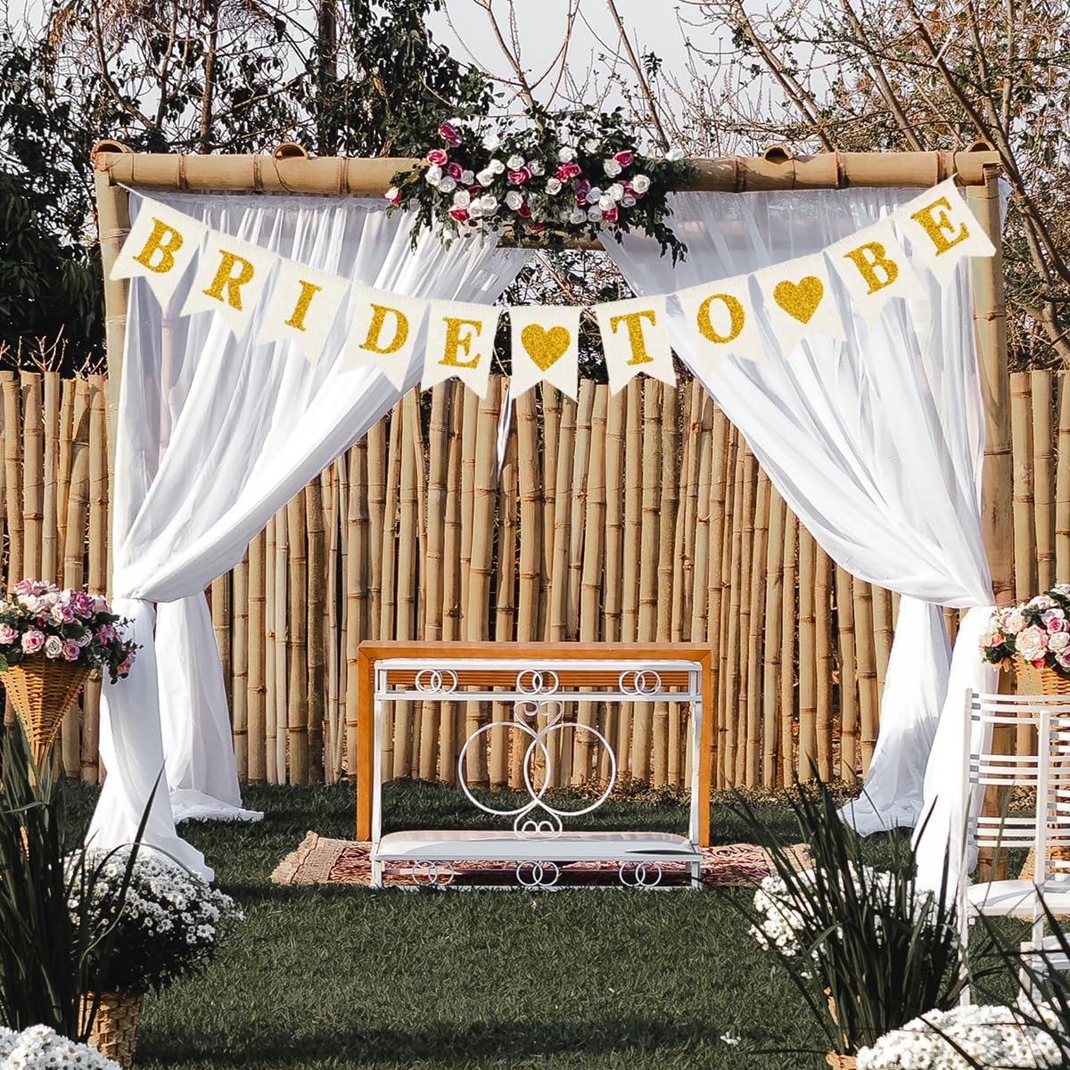 Burlap Bride To Be Banner Gold White Decorations