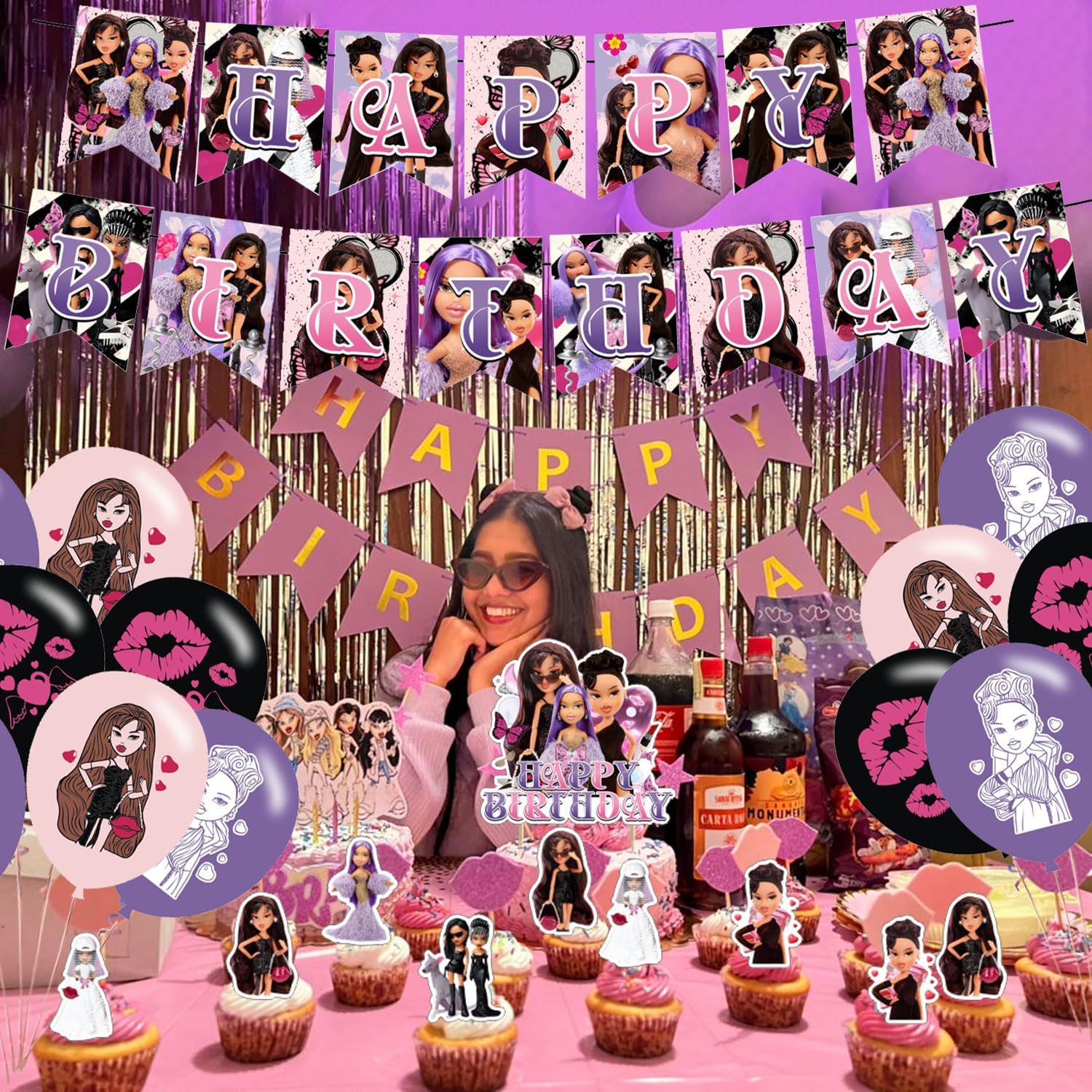 Cartoon Delicacy Girl Birthday Decor Set Pink