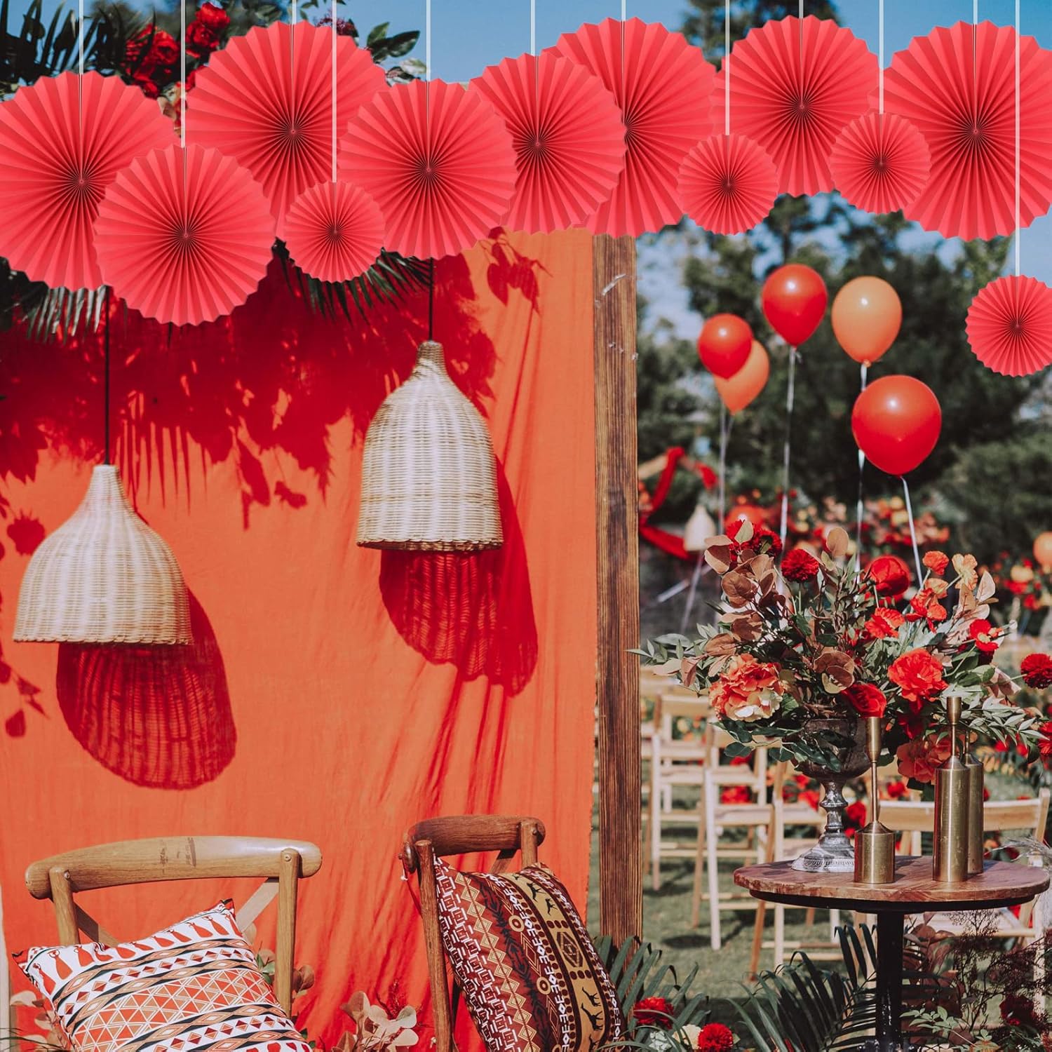 HQZ Red Party Hanging Fans DIY Set 12pcs