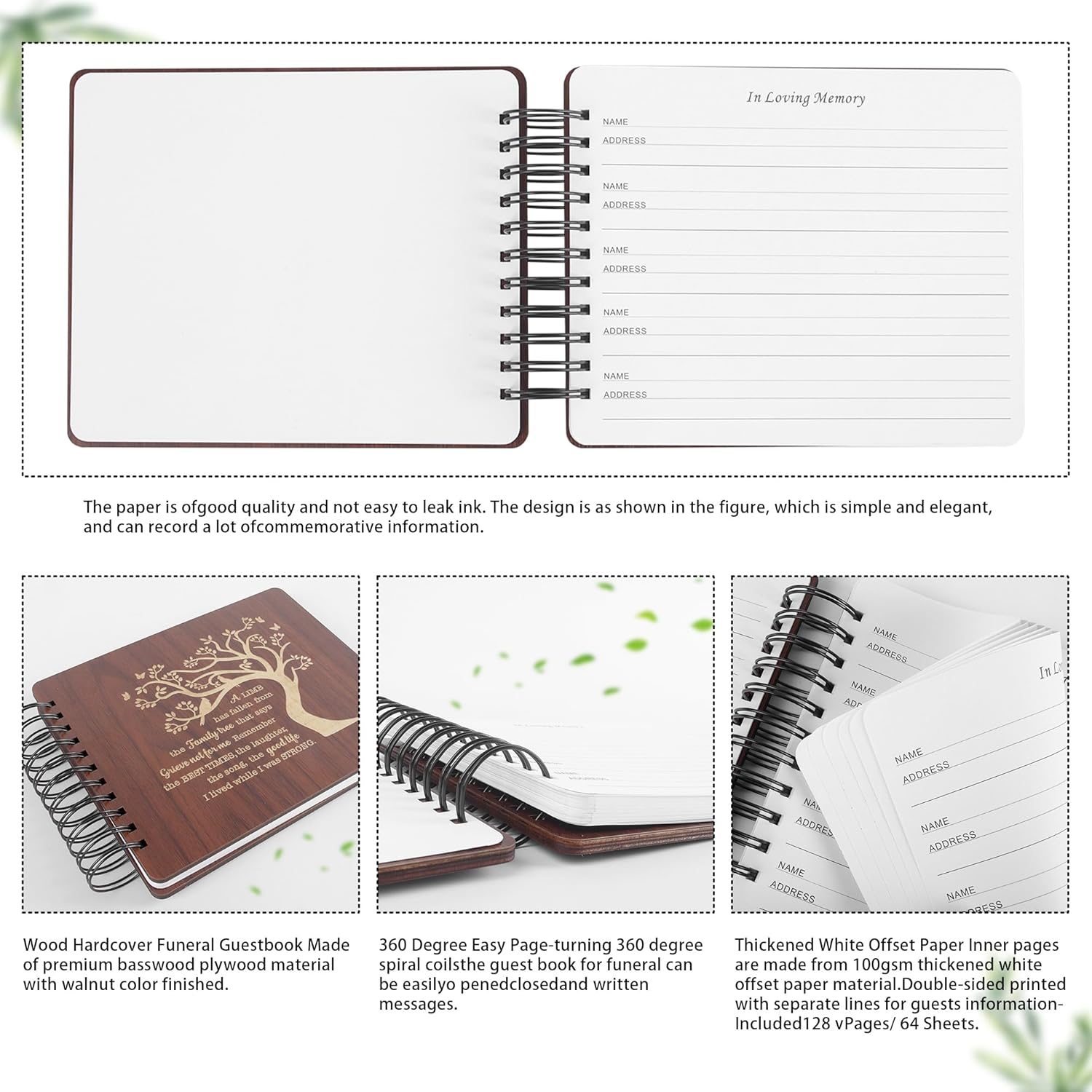 PREKIAR Wooden Guest Book Set for Memorial Service
