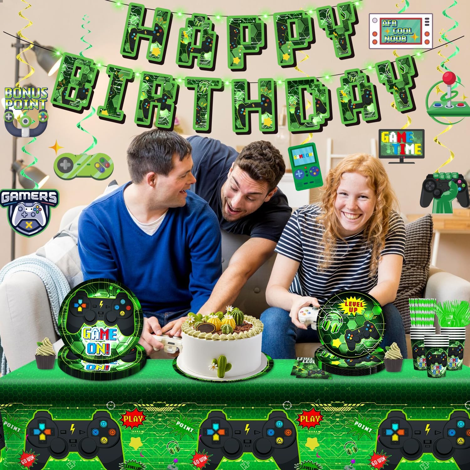 159 Pcs Video Game Birthday Decorations Set Green