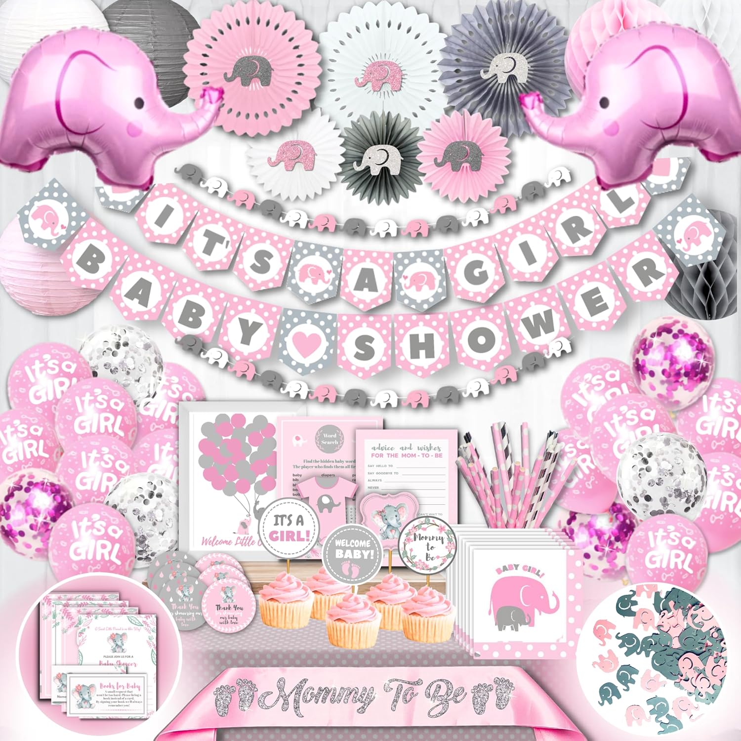 RainMeadow 697 PC Premium Elephant Baby Shower Decor Set