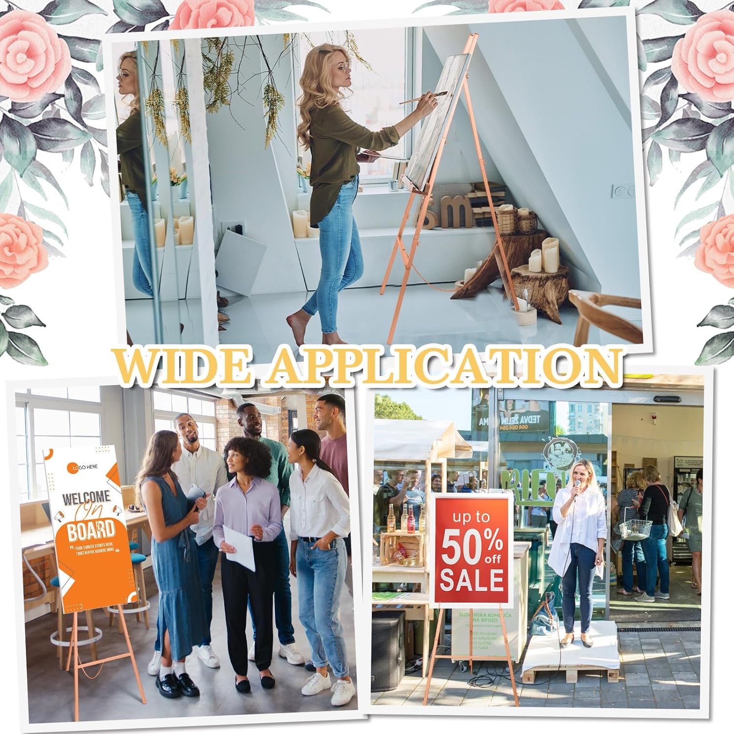 Rose Gold 50 Inch Adjustable Easel Stand for Wedding Sign
