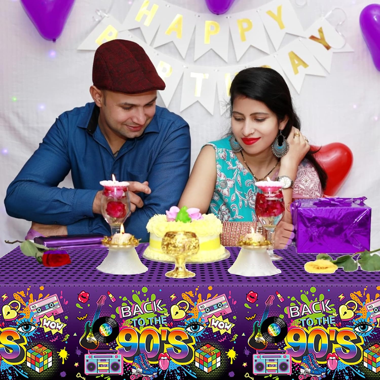 CC HOME 90s Party Tablecloth 54x87 Inch