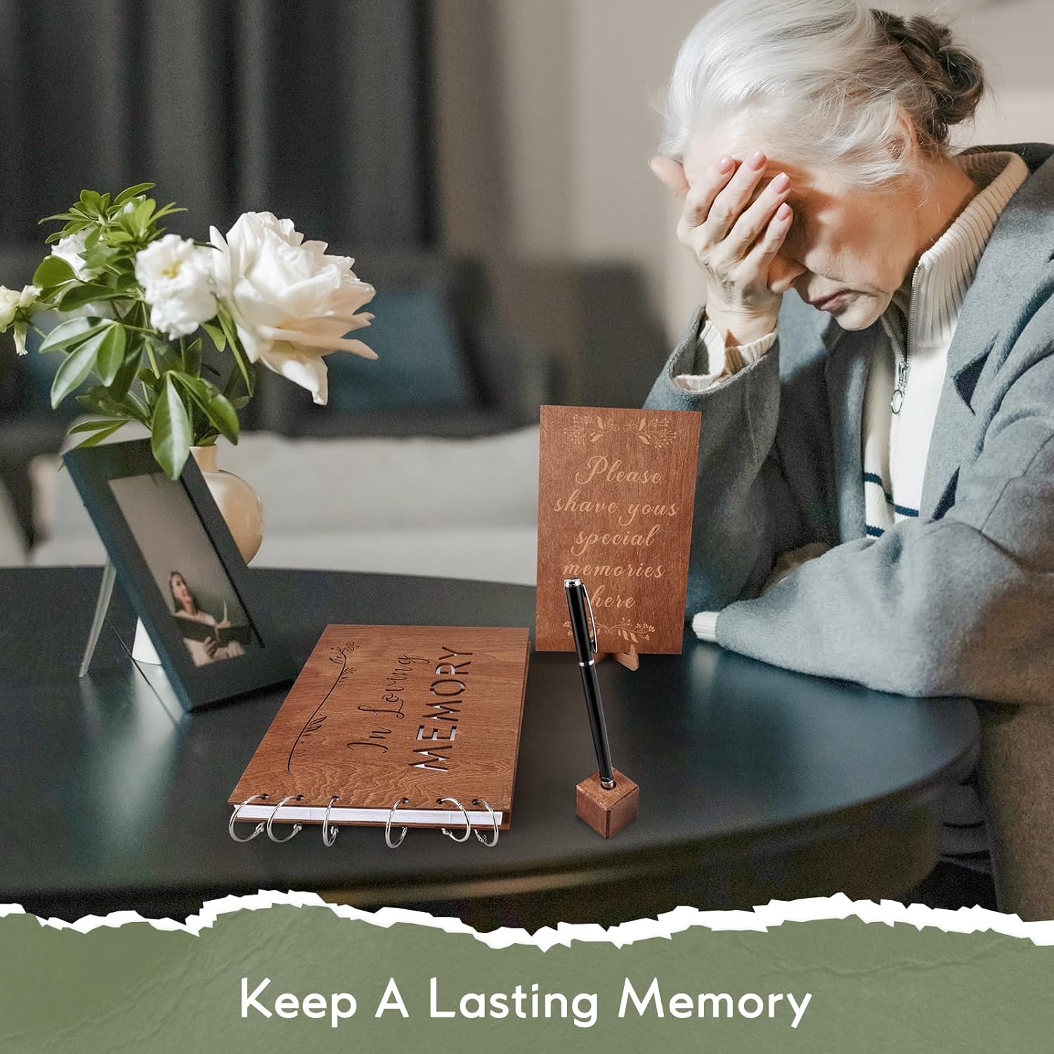 Lynnmall Wooden Funeral Guest Book with Table Sign and Pen