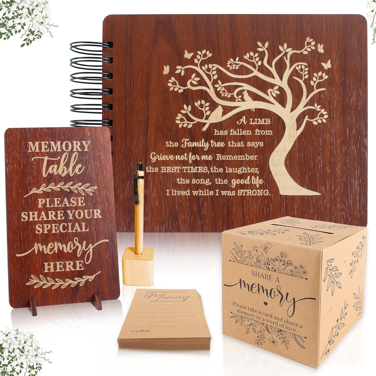 PREKIAR Wooden Guest Book Set for Memorial Service