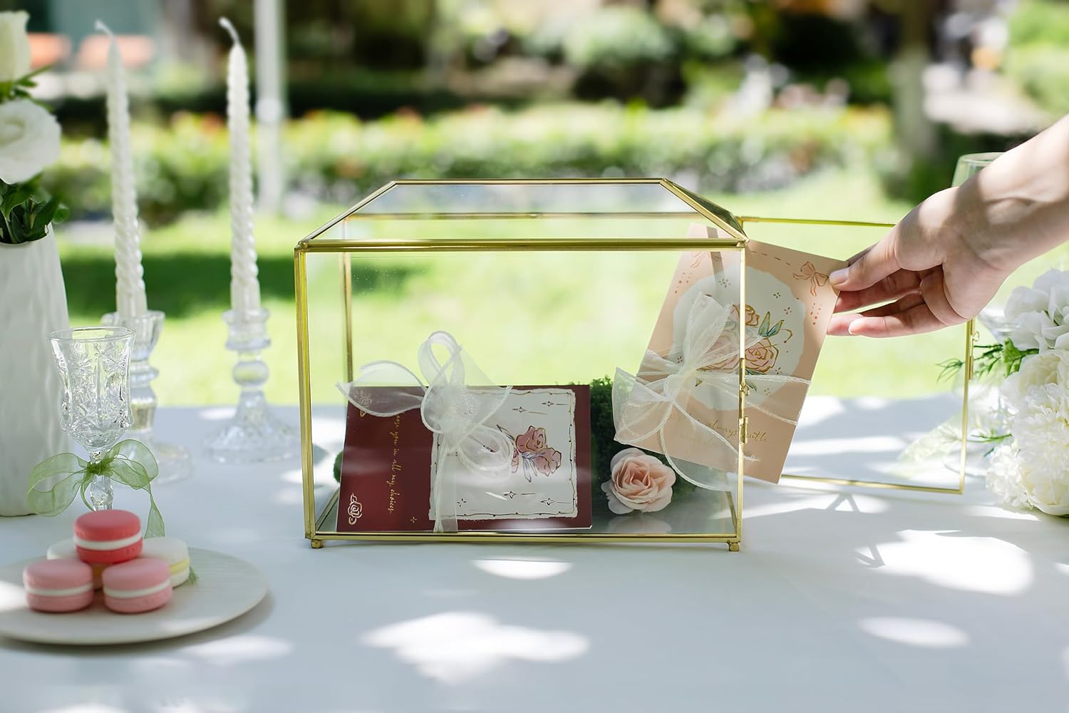 FISCRAT 102 Inche Gold Glass Card Box with Lock
