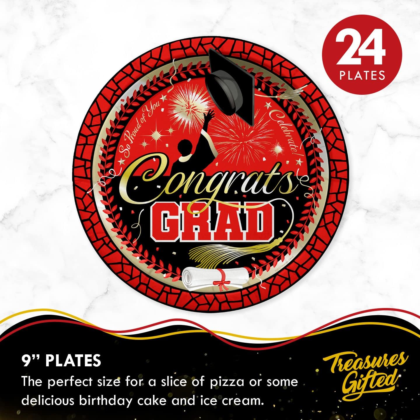 Treasures Gifted Red Graduation Decor Set for 24 Guests