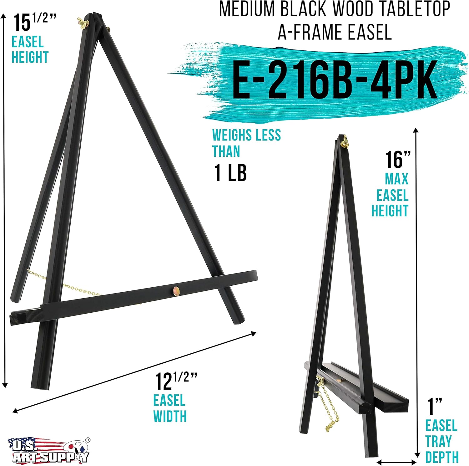 US Art Supply 16 Inch Black Wood Easel 4 Pack