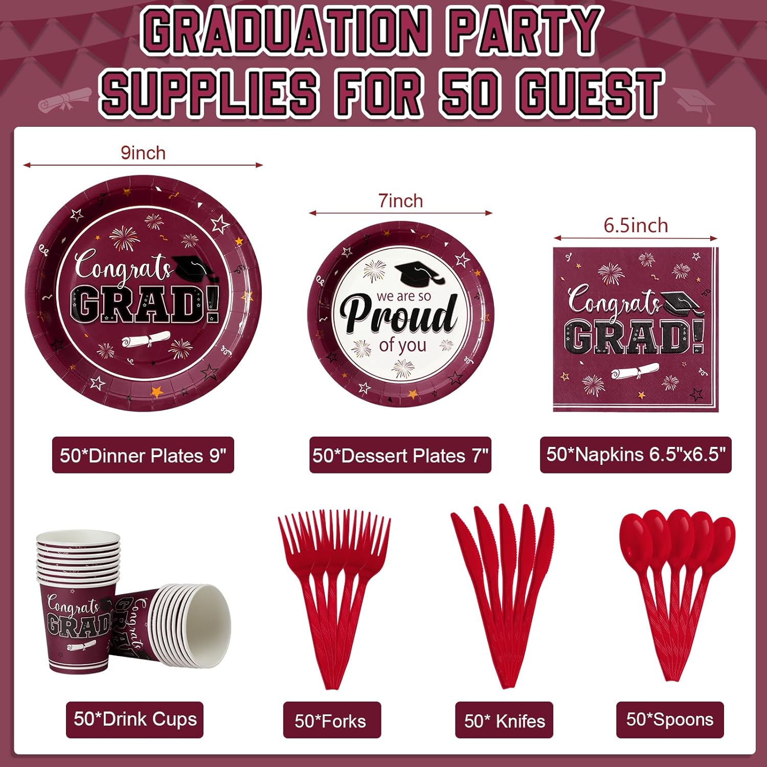 2025 Graduation Plates Napkins Set for 50 Guests