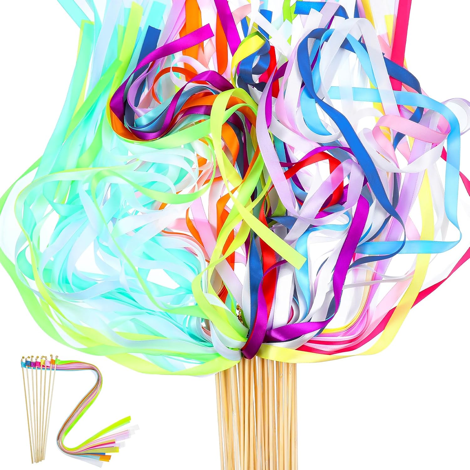 40Pcs Rainbow Ribbon Sticks with Bells for Parties