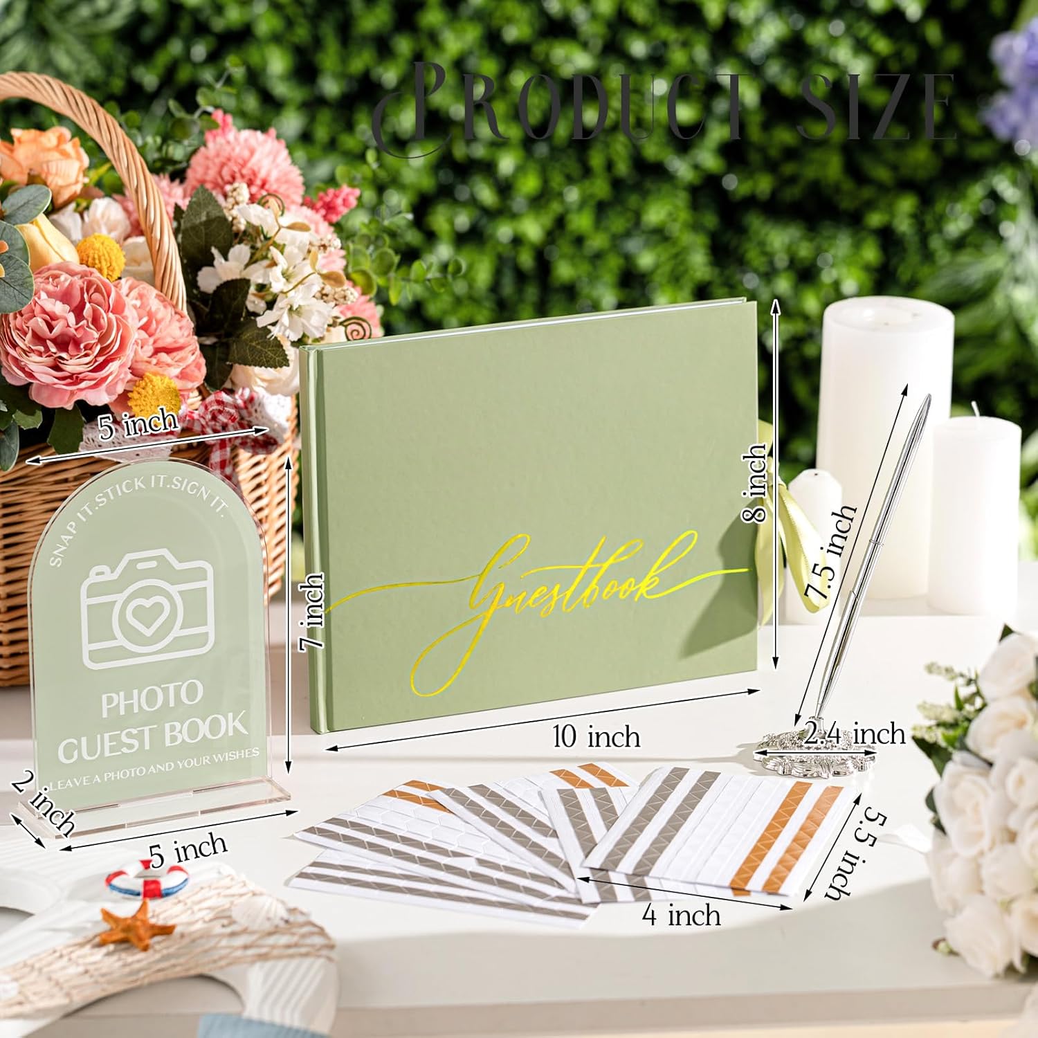 Affrolling Wedding Guest Book Set with Pen and Acrylic Sign