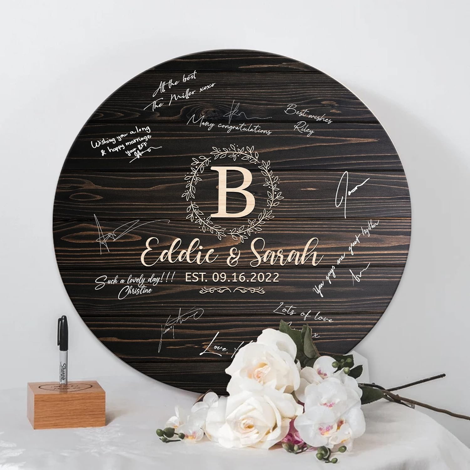 Hykuc Personalized Wooden Guest Book Sign Board 12x12