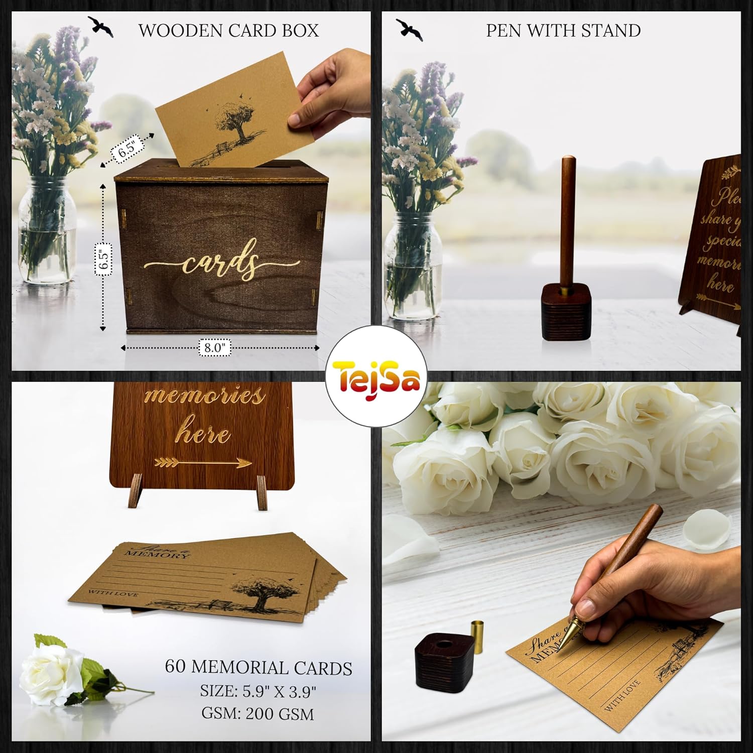 TEJSA Wooden Funeral Guest Book Set