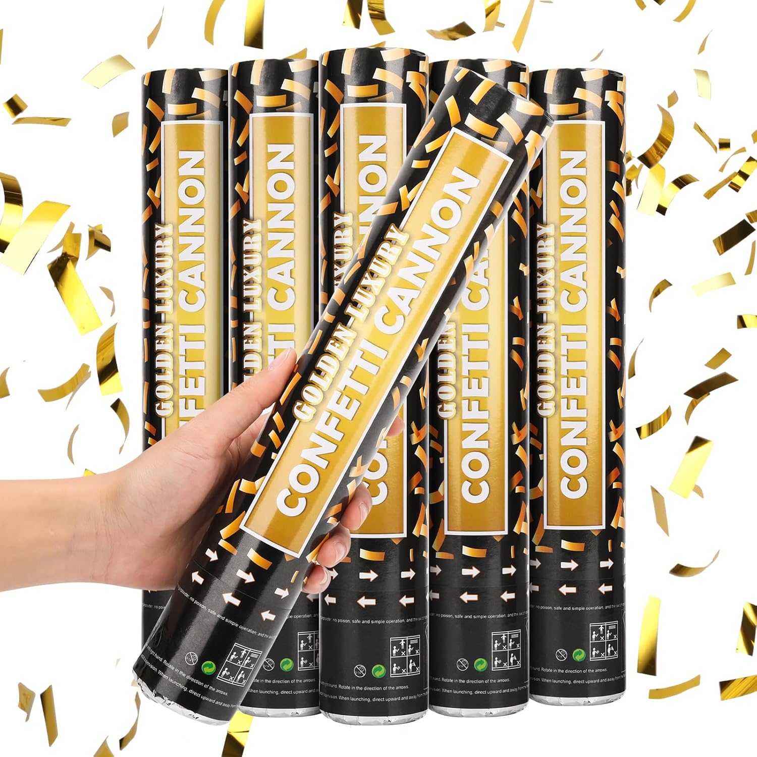 Gold Confetti Cannon 5 Packs 12 Inch Party Poppers