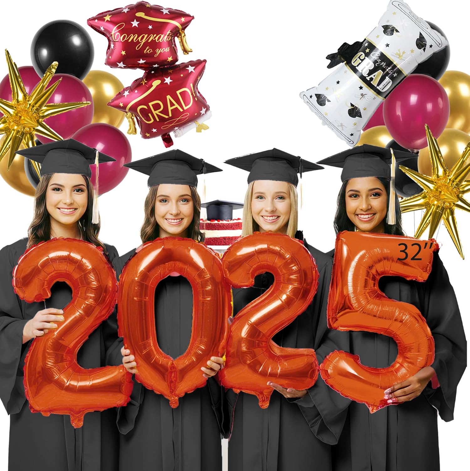 Maroon Black Gold Balloons Garland Kit for Graduation 2025