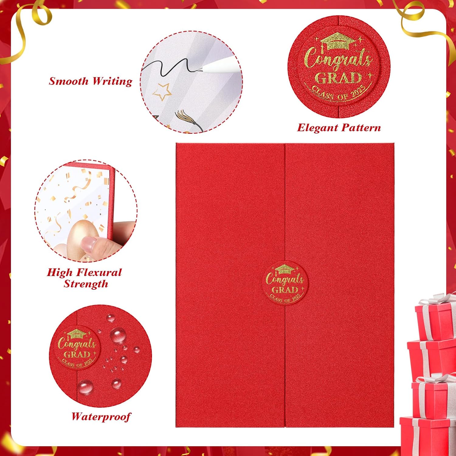 Class of 2025 Graduation Guest Book with Red and Gold Design