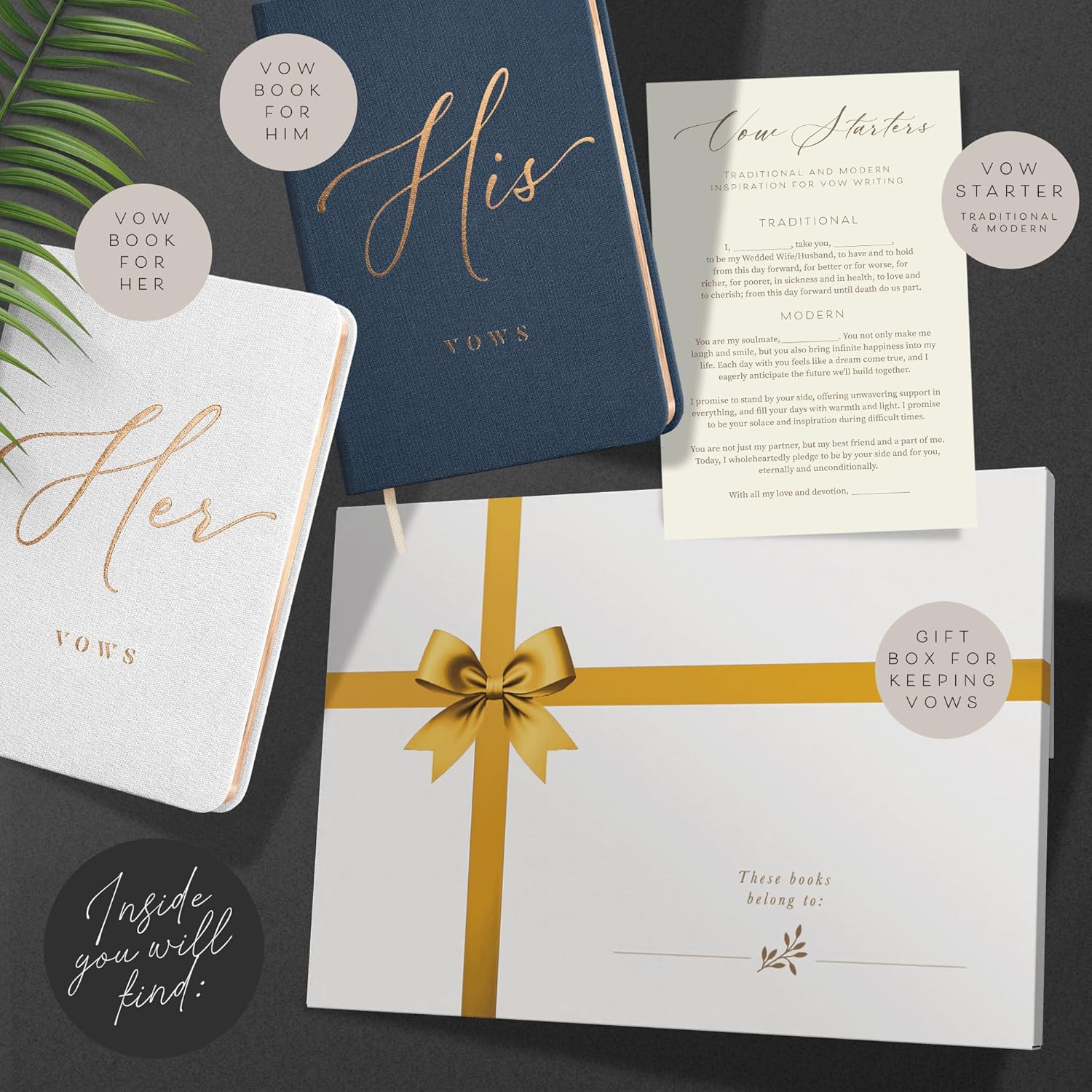 ARTESORI His and Hers Vow Books - White Navy Linen Wedding Set