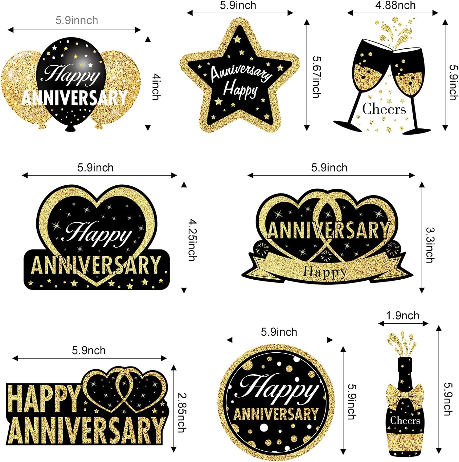 16Pcs Black Gold Happy Wedding Anniversary Hanging Swirls Decorations