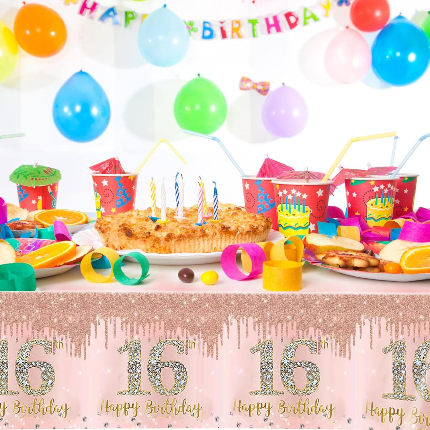 Sweet Rose Gold 3 Pack 16th Birthday Tablecloths