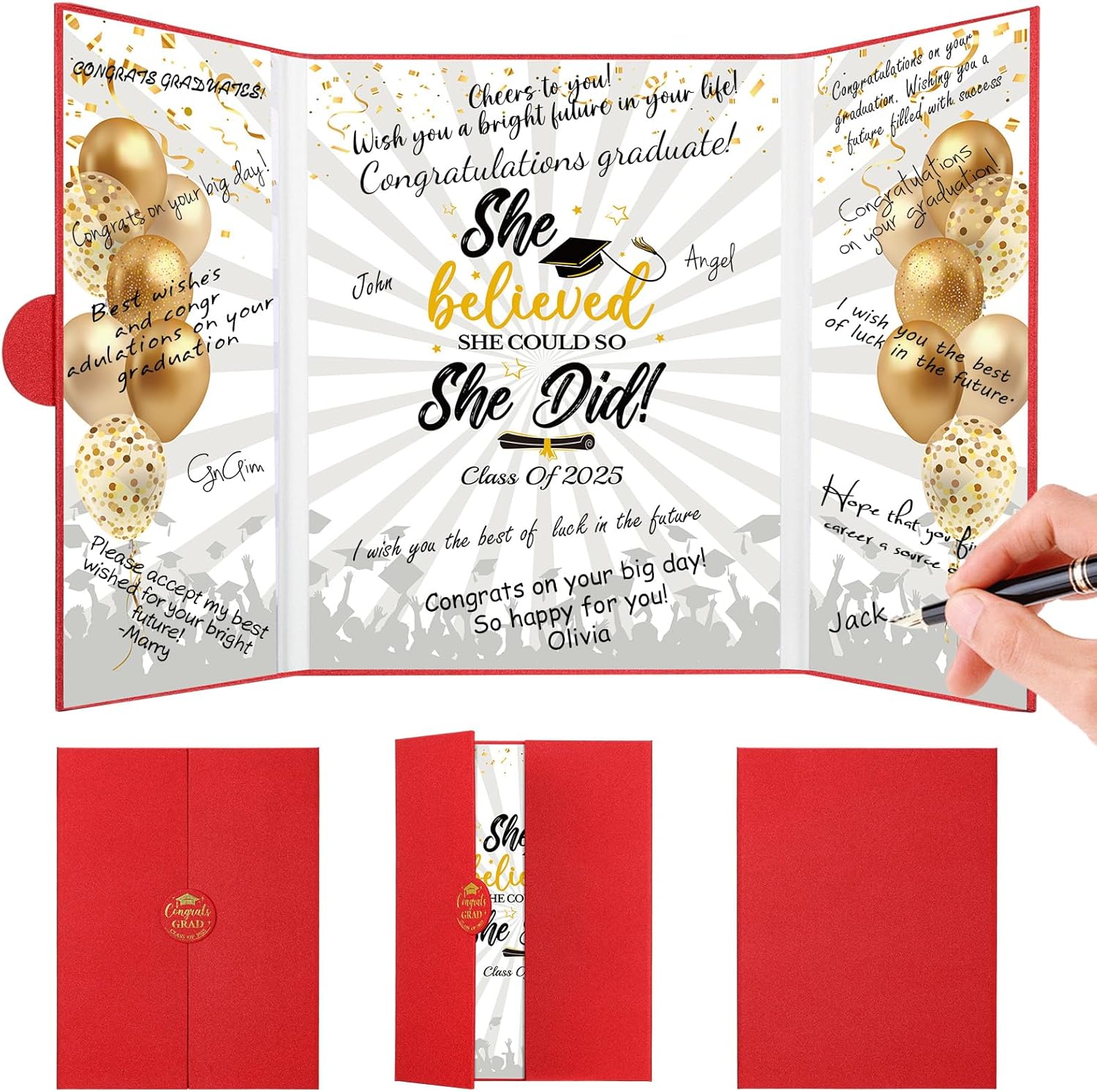 Class of 2025 Graduation Guest Book with Red and Gold Design