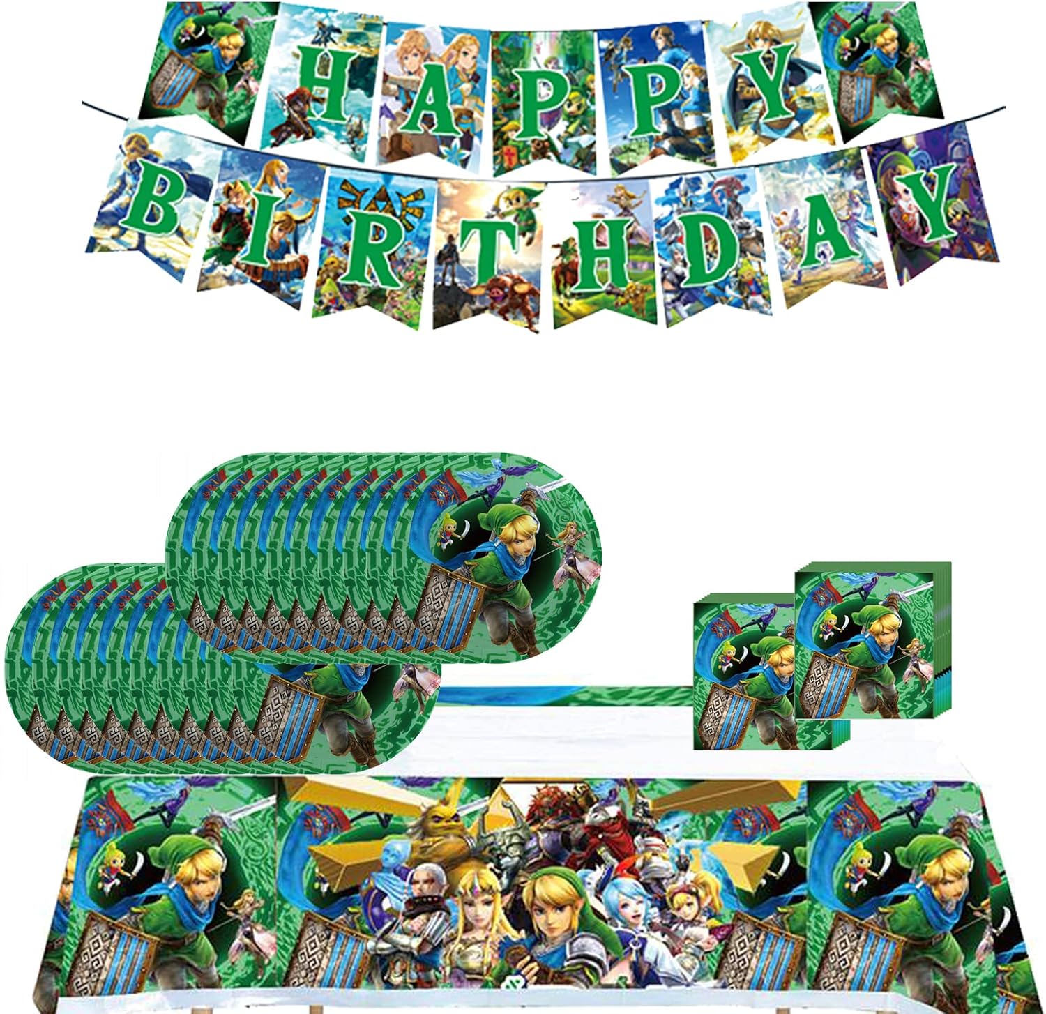 Lamden Zel-da Game Party Tableware Set with Birthday Banner and Tablecloth