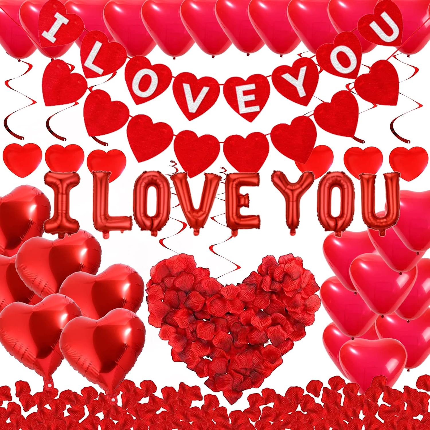 Rainmae Valentine Balloons Kit with 1000 Silk Rose Petals