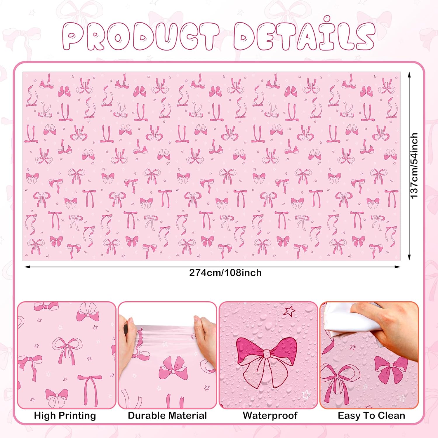 Pedel 2 Pcs Pink Bow Tablecloth for Birthday Parties