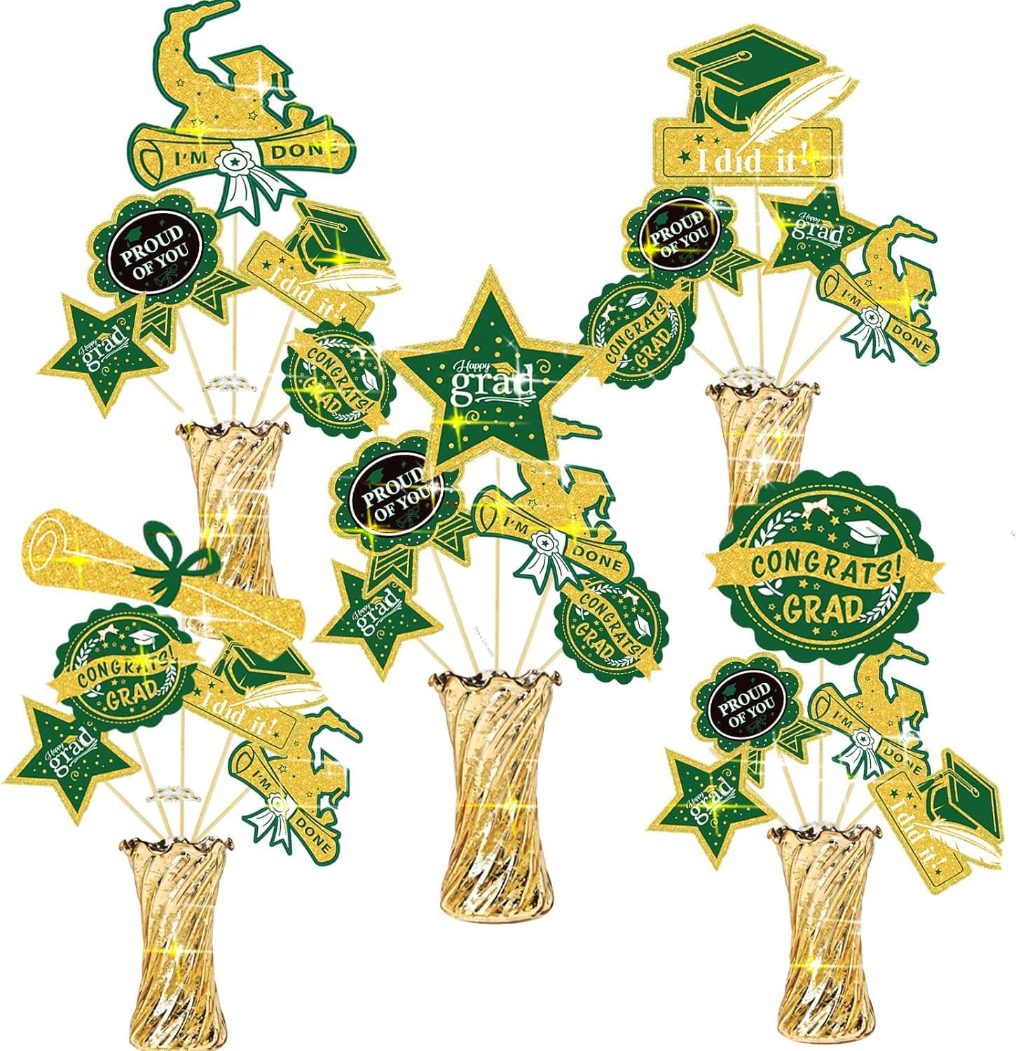Green Gold Graduation Centerpieces 2024 24Pcs Table Decorations