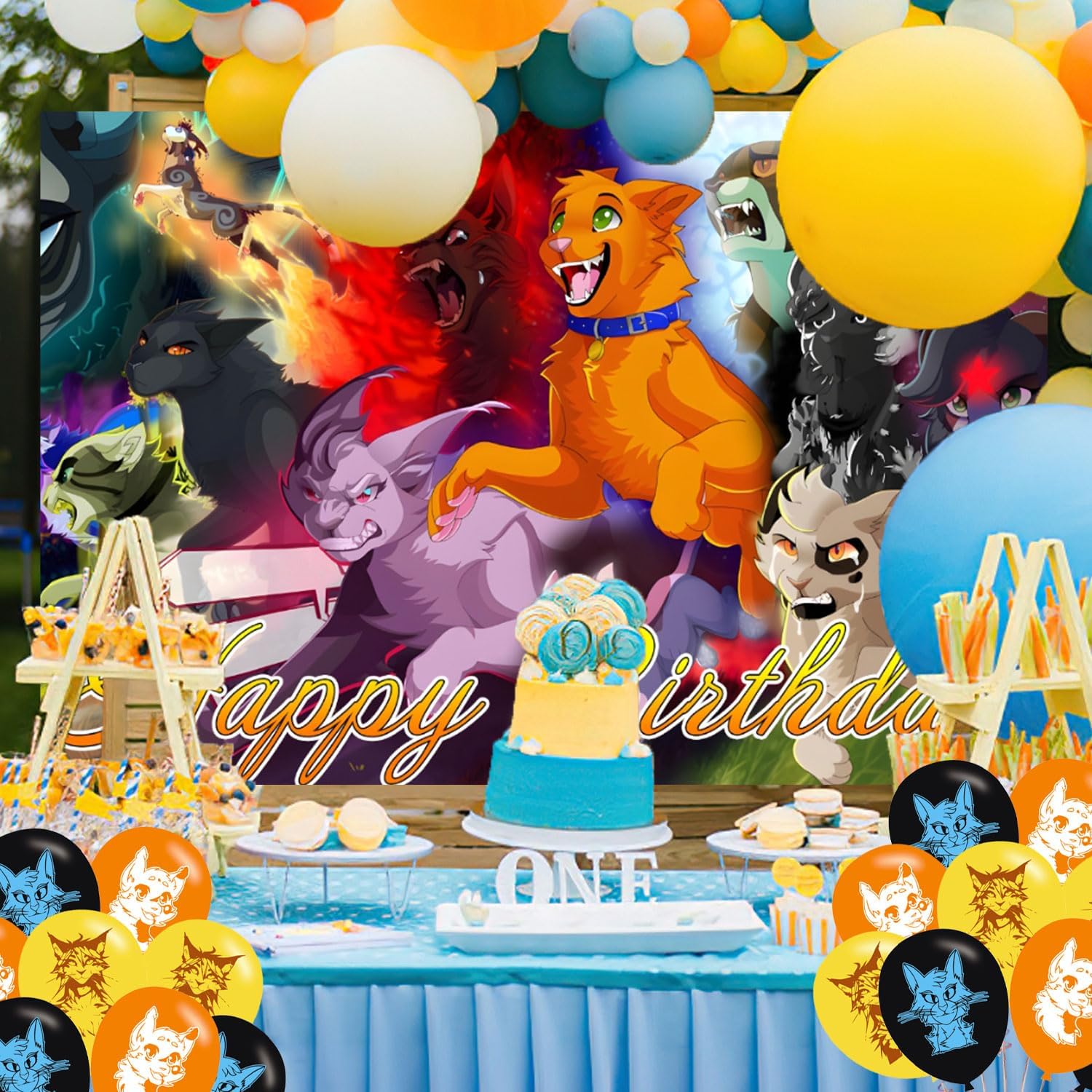 Warriors Cats Birthday Backdrop with Balloons