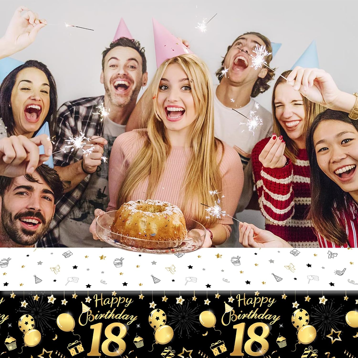 HOWAF 3 Pack 18th Birthday Tablecloth Black Gold