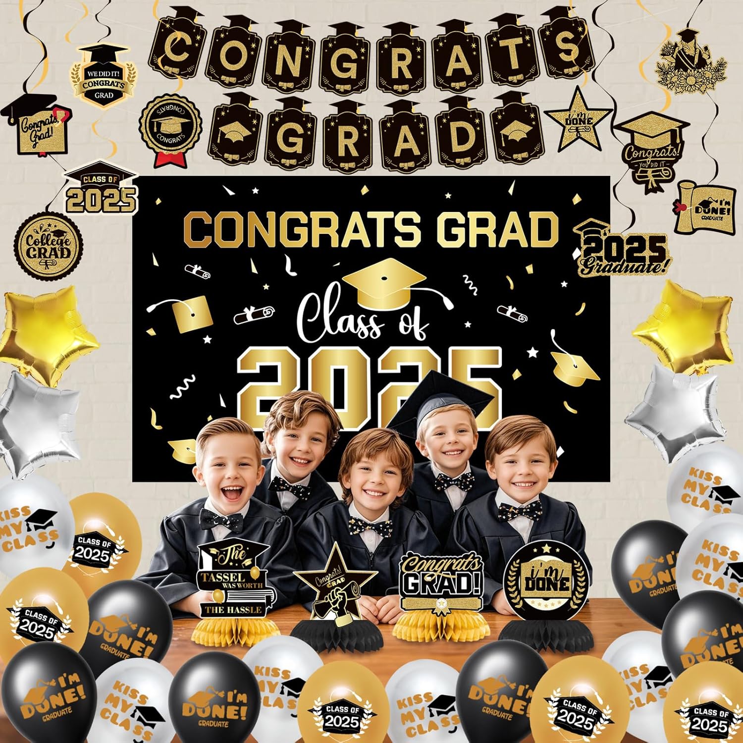 2025 Graduation Decorations Gold Theme Party Set