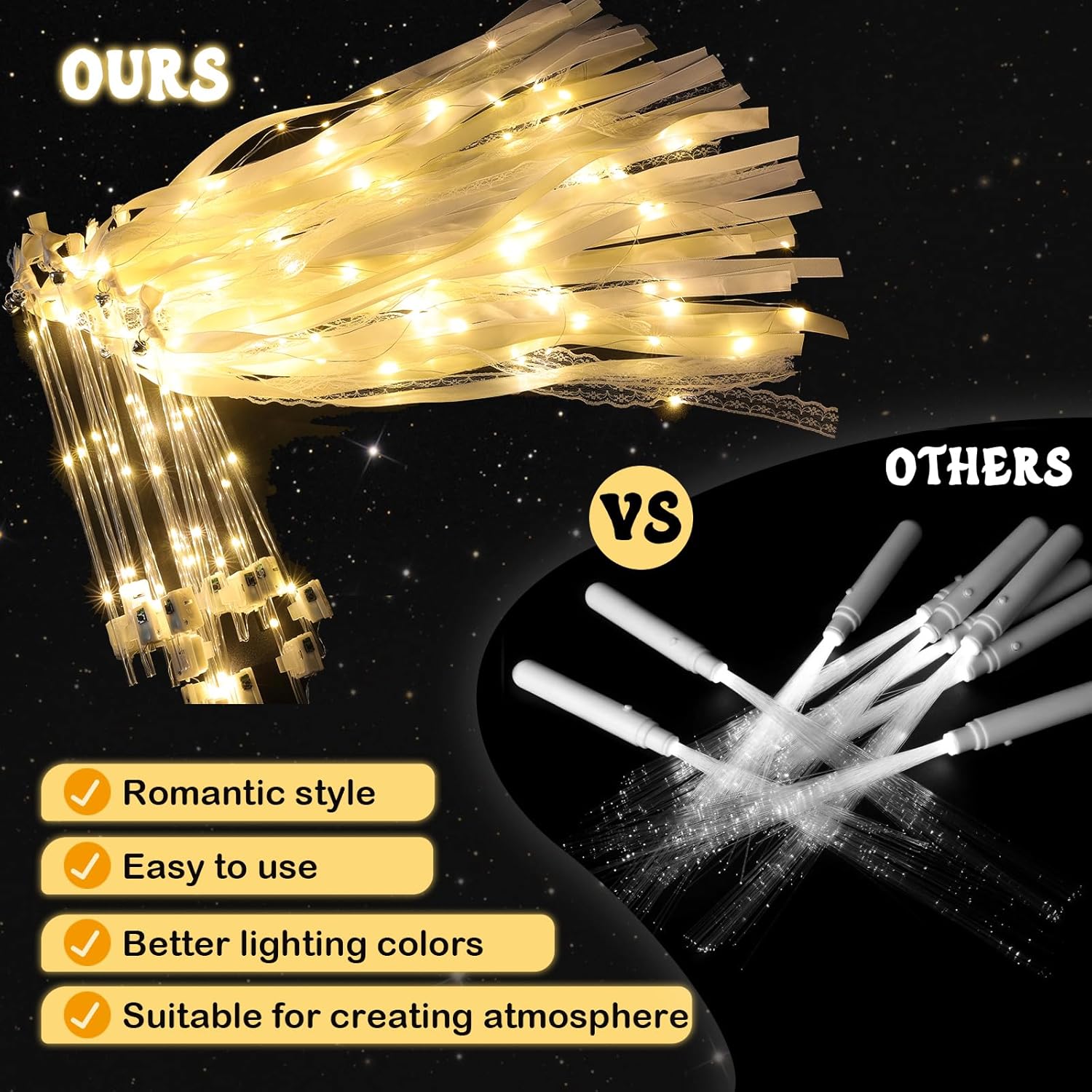 50 Pcs LED Wedding Wands with 3 Flashing Modes