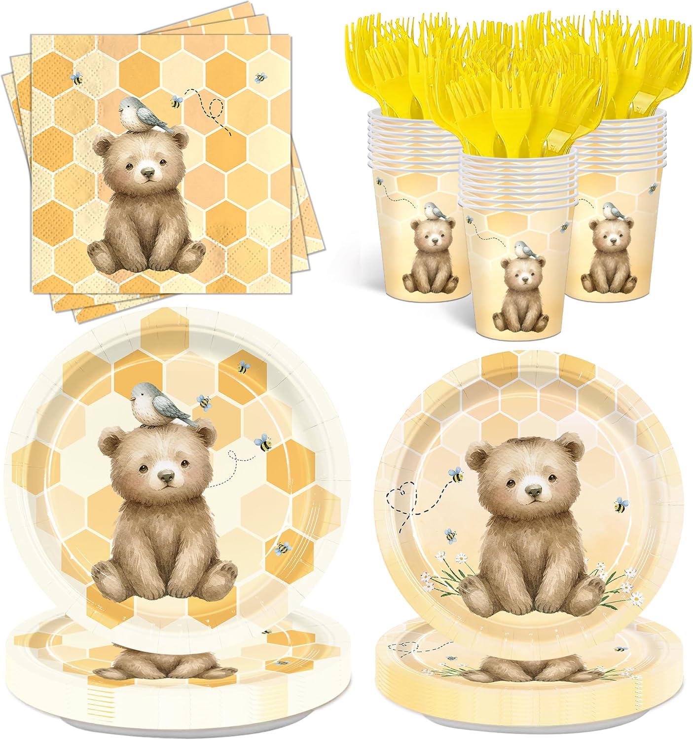 120pcs Classic Bear Party Tableware Set for Baby Shower or Birthday