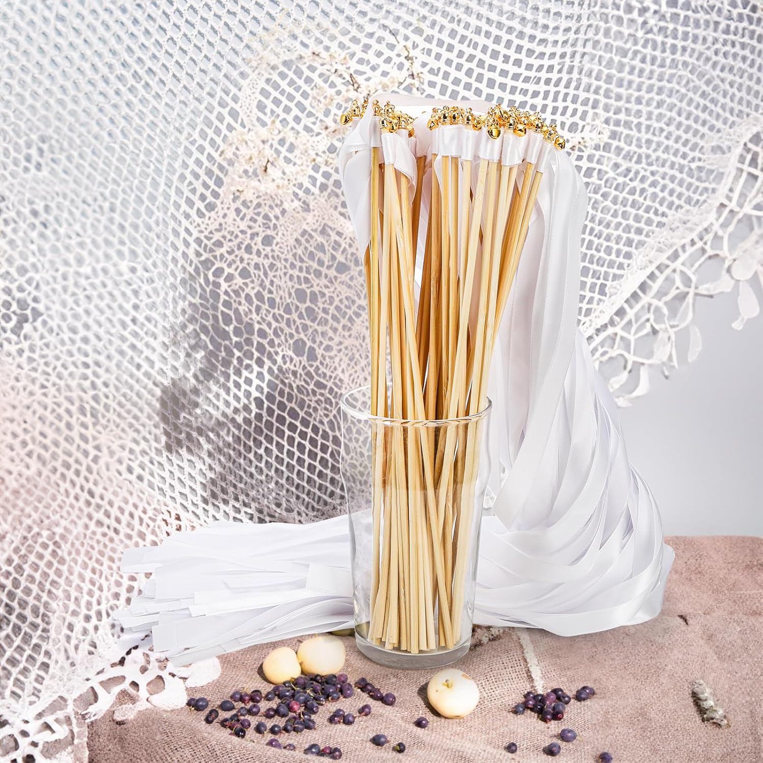 100 Pcs Wedding Ribbon Wands with Bells