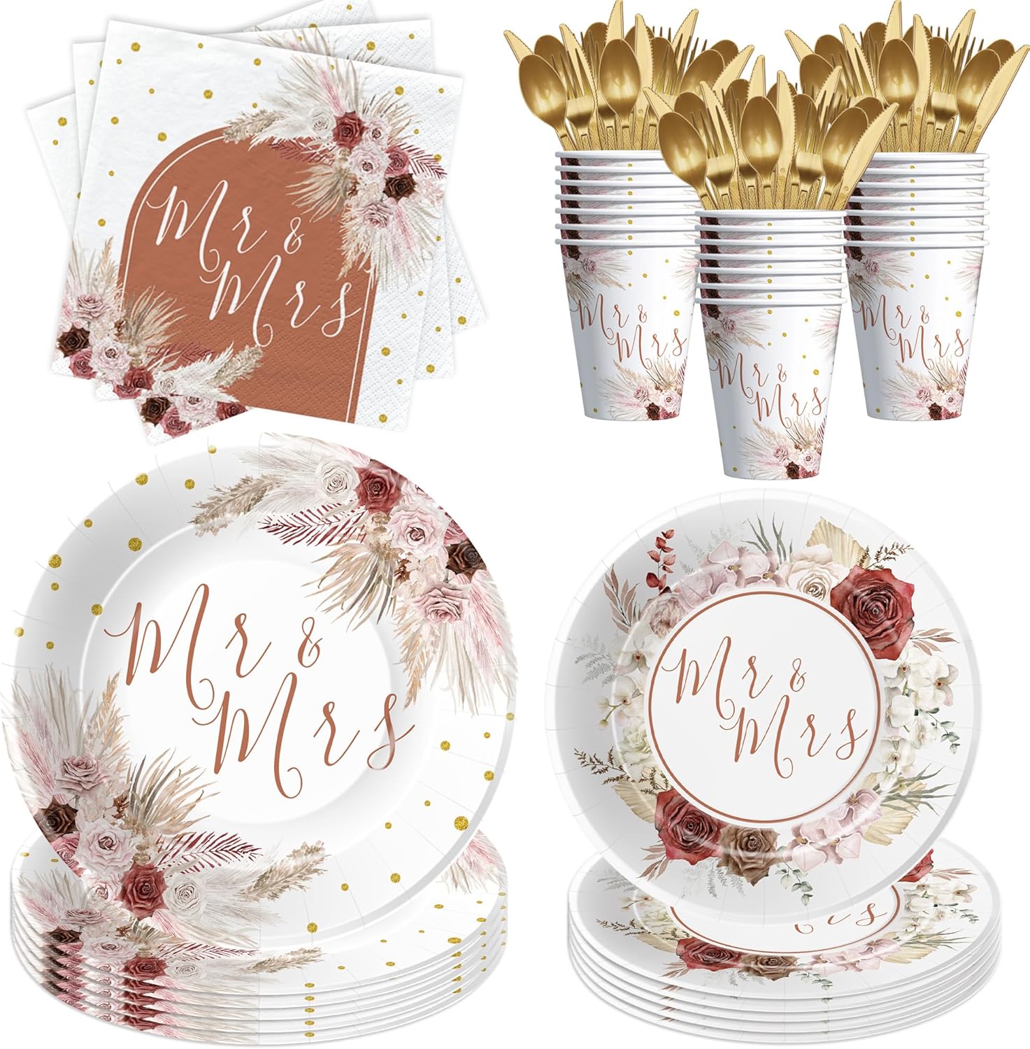 Mr And Mrs Bridal Shower Tableware Set Serves 24