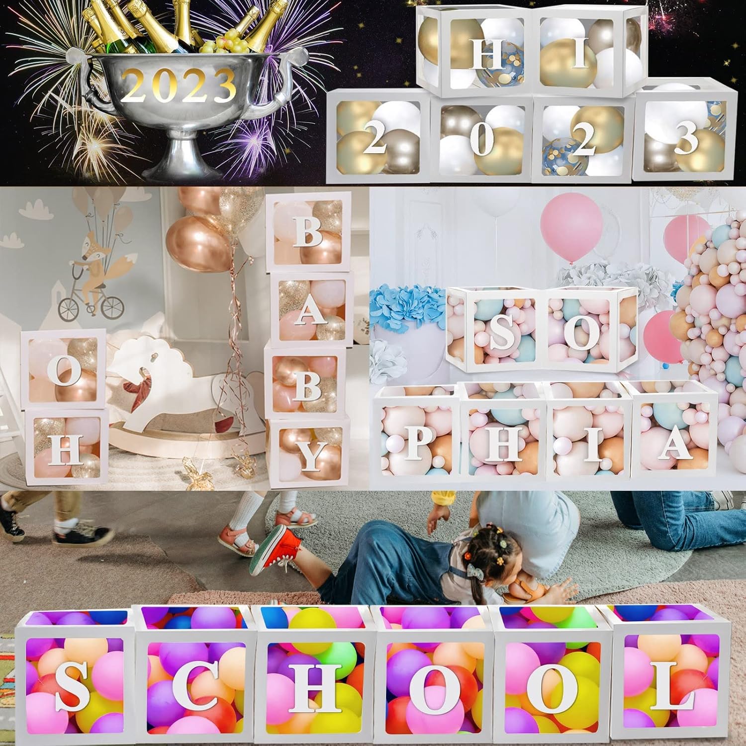 White Transparent Balloon Boxes With 78 Letters 6PCS