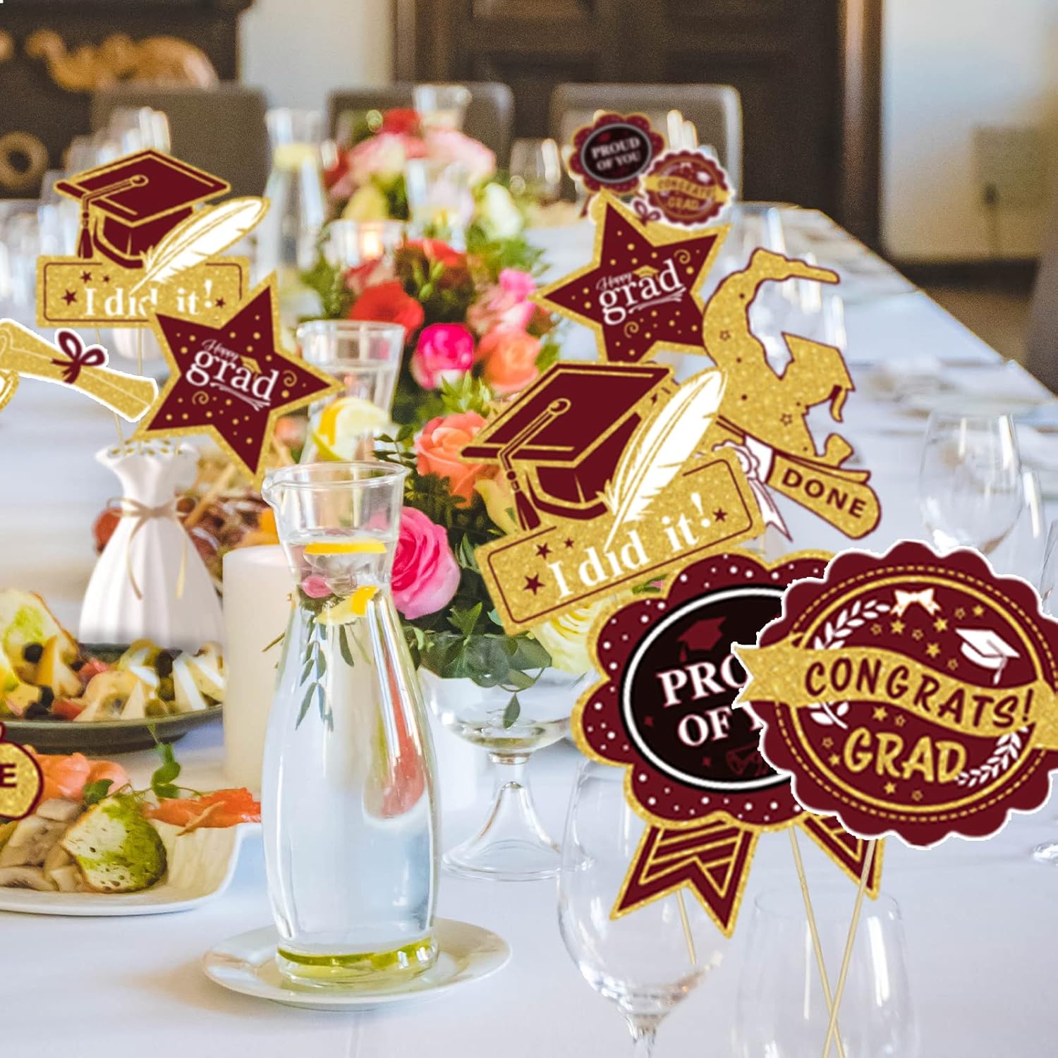 Maroon Gold Graduation Centerpieces 24Pcs Class of 2025