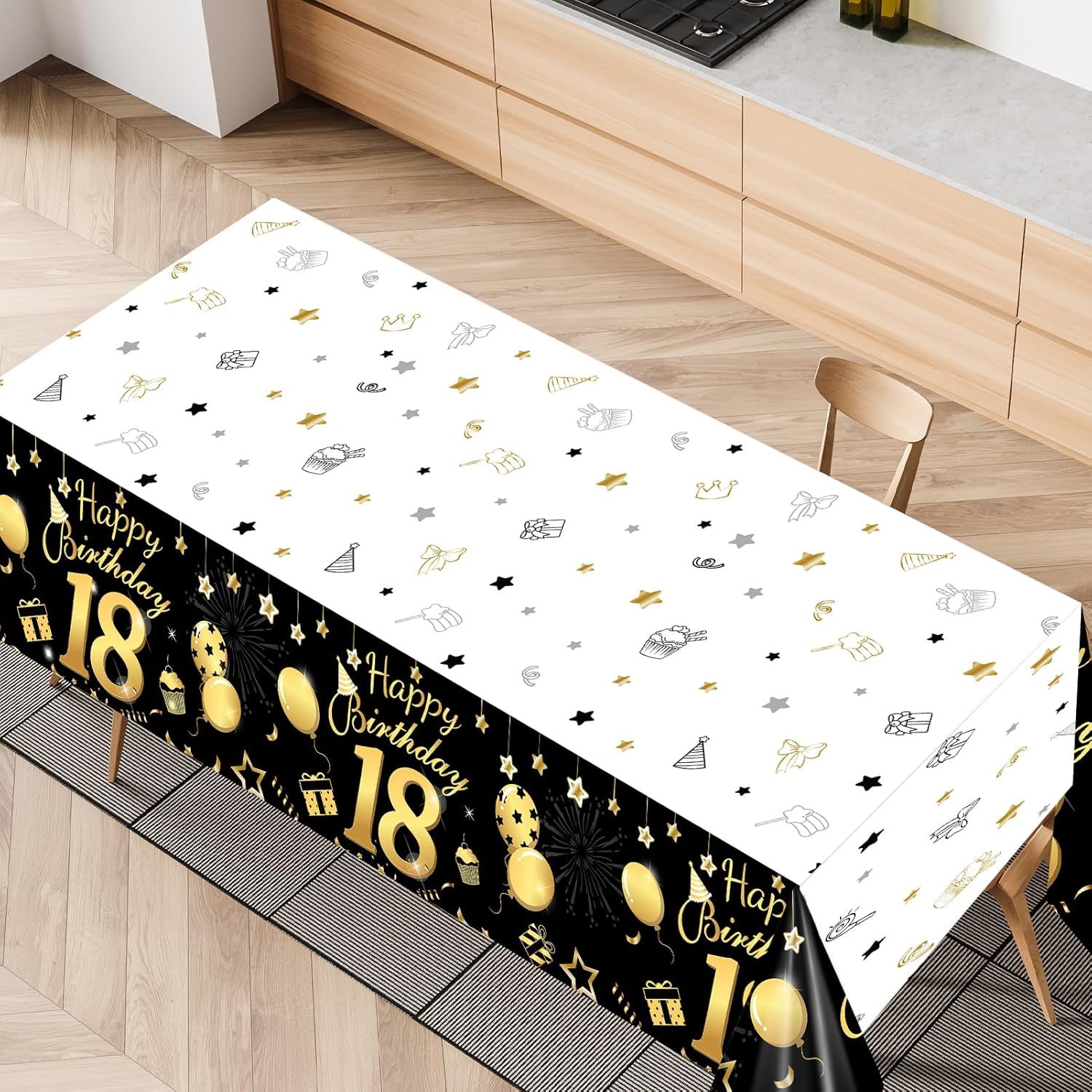 HOWAF 3 Pack 18th Birthday Tablecloth Black Gold